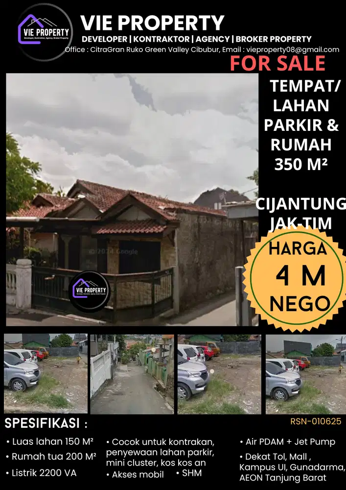 DIJUAL RUMAH BONUS LAHAN PARKIR DI CIJANTUNG JAKTIM