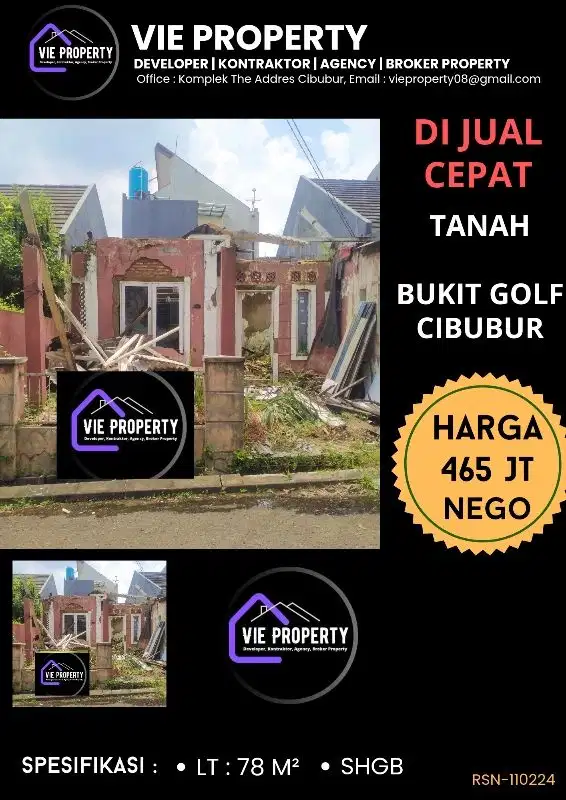 DIJUAL CEPAT TANAH, BANTING HARGA di Bukit Golf Cibubur