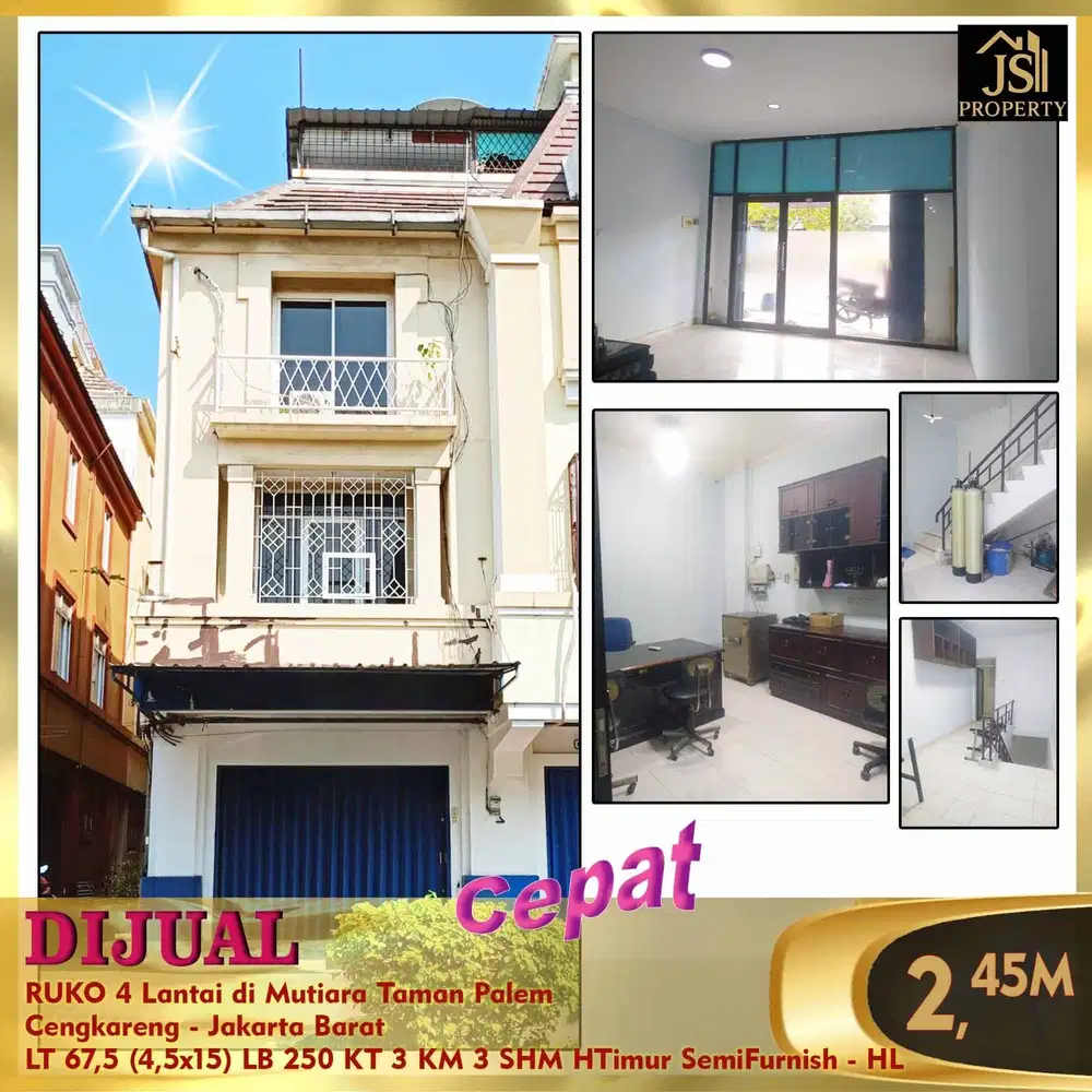 DIJUAL CEPAT RUKO 4 Lantai di Mutiara Taman Palem Cengkareng Jakarta
