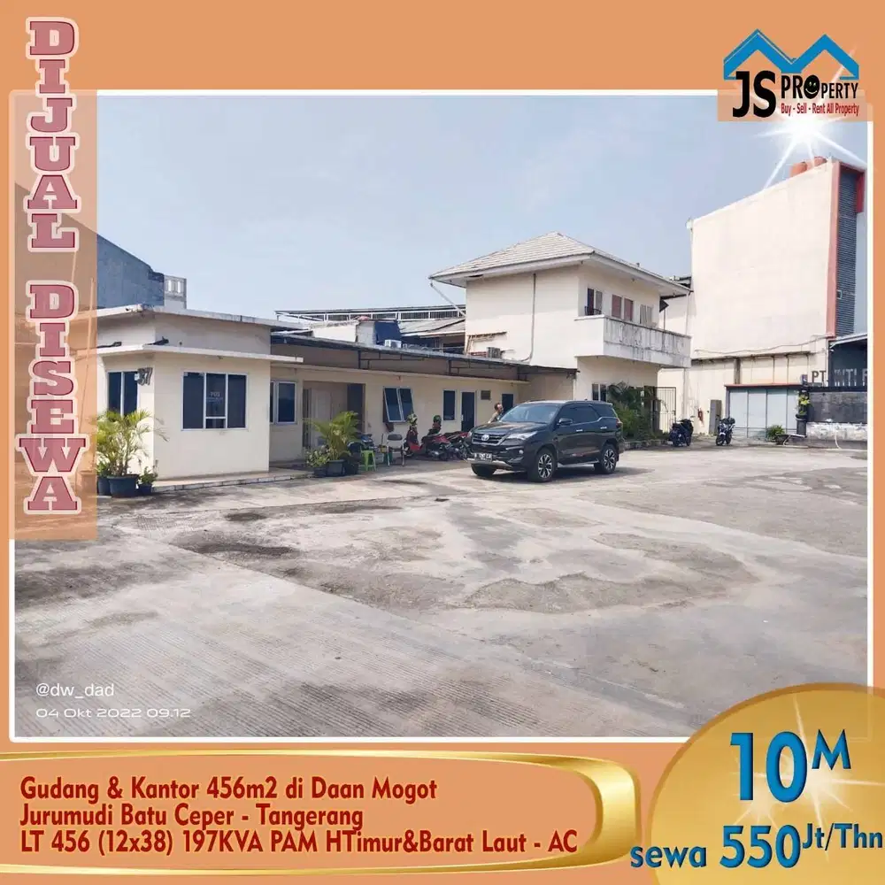 DIJUAL GUDANG DAN KANTOR 456 METER DI DAAN MOGOT JURUMUDI TANGERANG