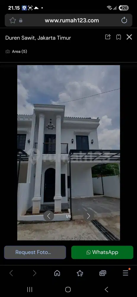 Dijual rumah 2 lt modern klasik dlm cluster besar di Duren Sawit