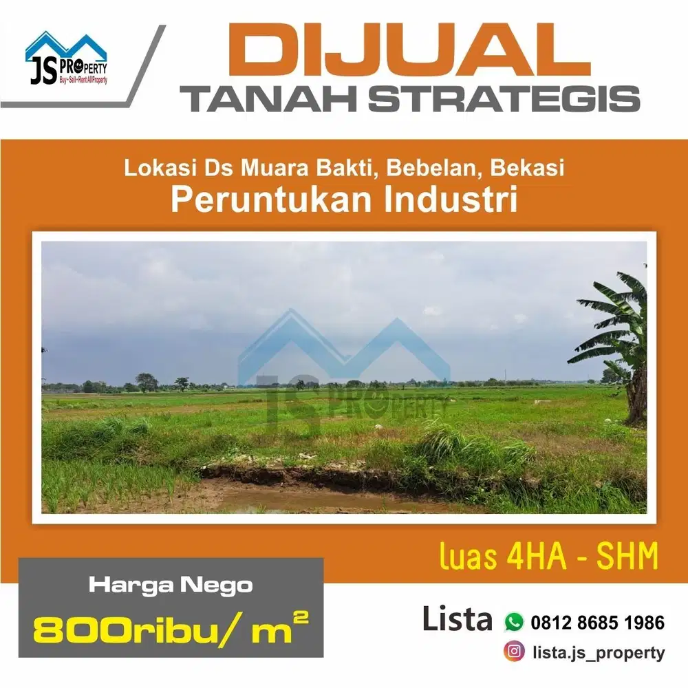 DIJUAL CEPAT DAN MURAH TANAH 4 HEKTAR DI BABELAN BEKASI JAWA BARAT