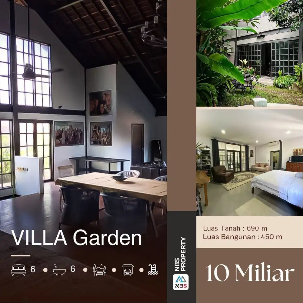 FOR SALE VILLA GARDEN LUAS 3 BANGUNAN KEROBOKAN DEKAT SEMINYAK
