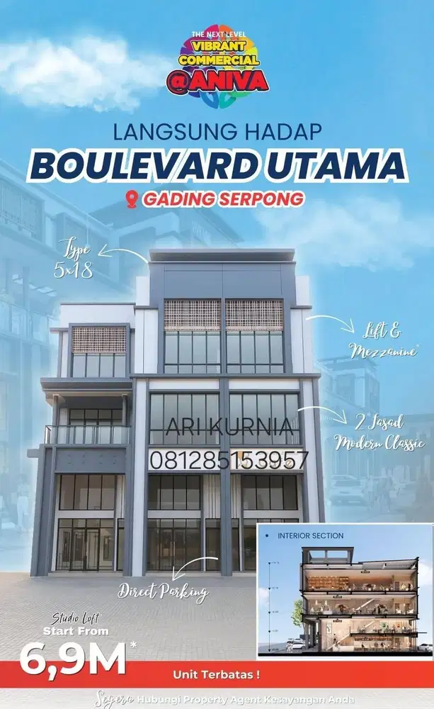 New Launching Ruko Hadap Jalan GRAND BOULEVARD ANIVA 6M PASTI CUAN