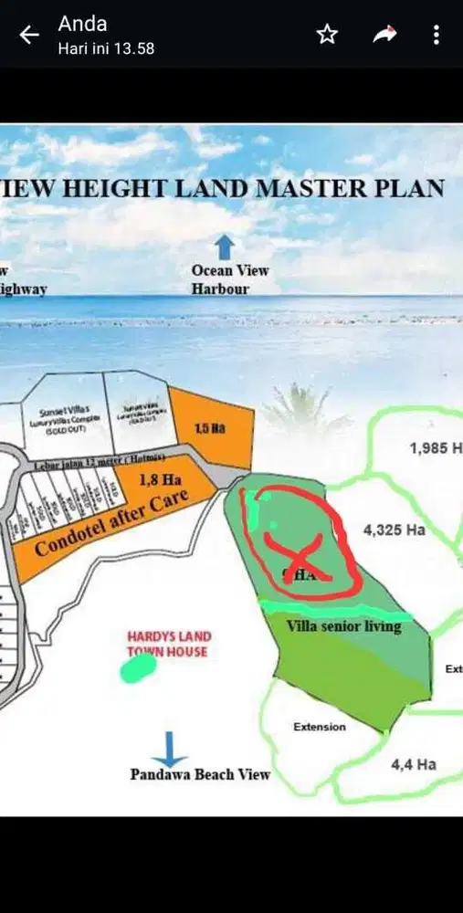 DIJUAL TANAH LUAS 5,84ha LOKASI STRATEGIS DENGAN PEMANDANGAN PANTAI