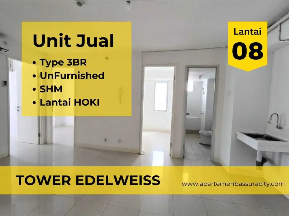 Jual 3BR kosongan lantai rendah apartment Bassura City