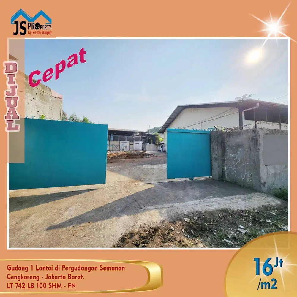 DIJUAL MURAH GUDANG LUAS 742 M DI PERGUDANGAN SEMANAN JAKARTA BARAT