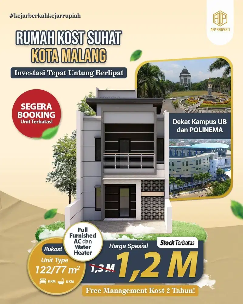 RUMAH KOS EKSKLUSIVE DIJUAL MURAH DEKAT KAMPUS UB KOTA MALANG