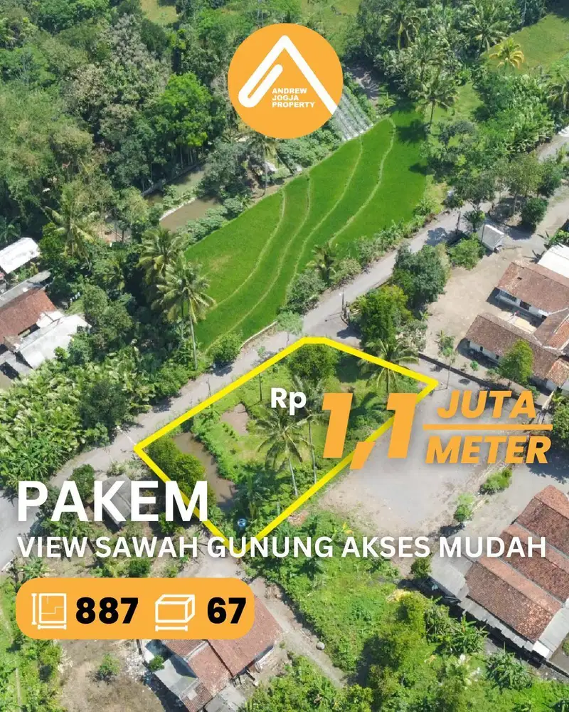 Jual Tanah Pekarangan Pakem View Sawah dan Gunung Udara Sejuk Asri