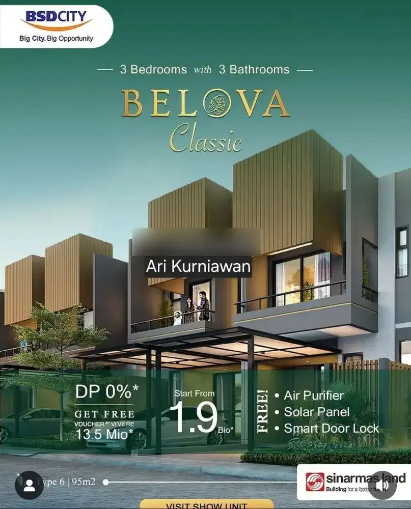 Cluster BELOVA Classic TERRAVIA bsd city langka! free biaya akad DP 0%