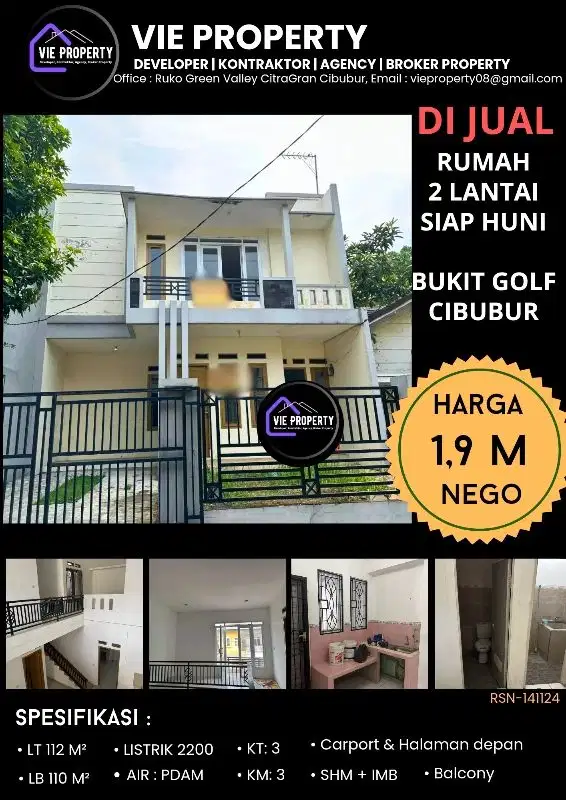DIJUAL MURAH RUMAH 2 LANTAI BUKIT GOLF CIBUBUR,
