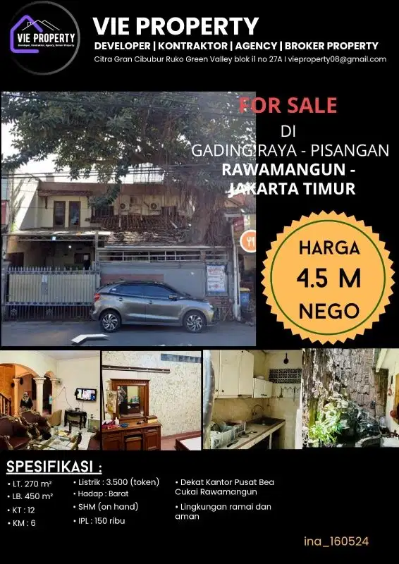 DIBAWAH HARGA PASARAN! DIJUAL CEPAT RUMAH DI RAWAMANGUN JAKTIM