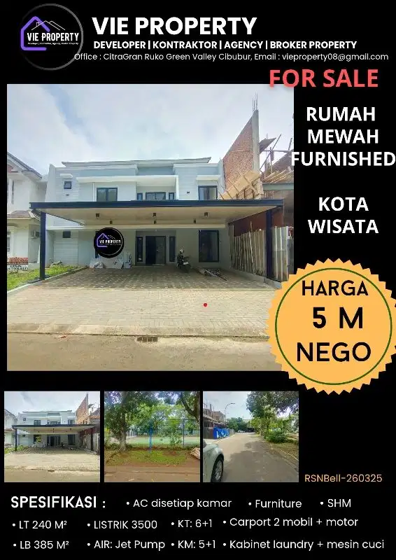 Dijual Cepat Rumah Mewah Siap Huni di Kota Wisata Cibubur
