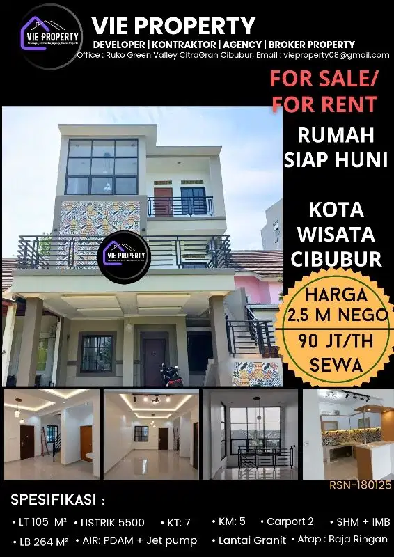 MURAH BANTING HARGA, DIJUAL RUMAH DI KOTA WISATA CIBUBUR