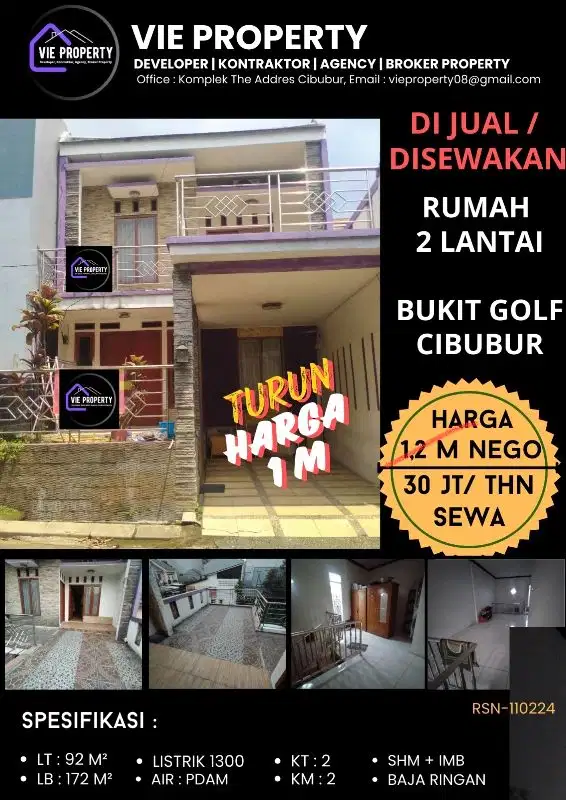 BANTING HARGA! NEGO SAMPE DEAL Rumah 2 lantai siap huni di Bukit Golf