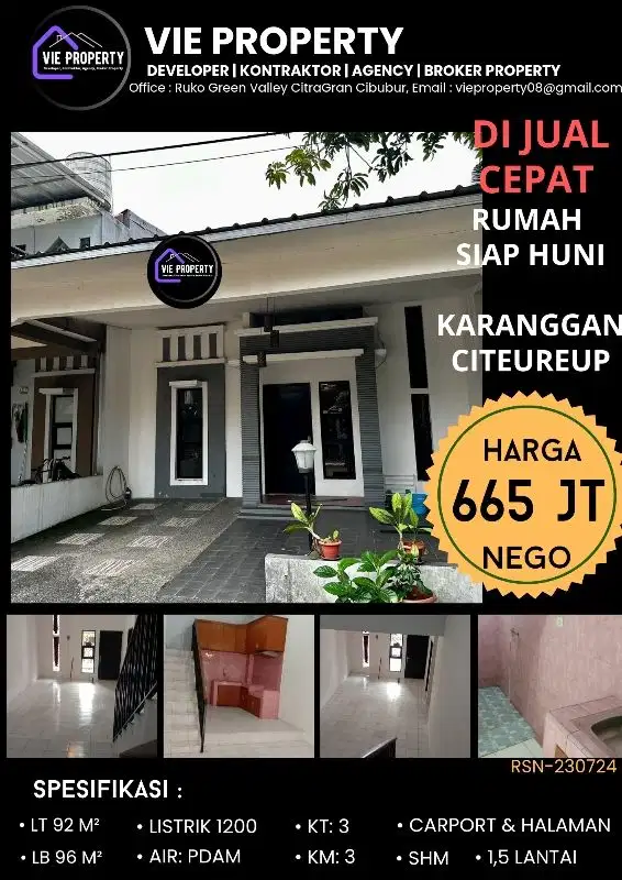 TURUN HARGADIJUAL RUMAH MURAH, SIAP HUNI DI KARANGGAN CITEUREUP
