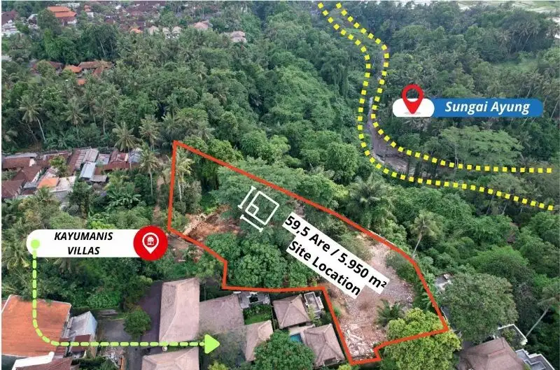 DIJUAL TANAH 59 ARE LOKASI PREMIUM SAYAN UBUD
