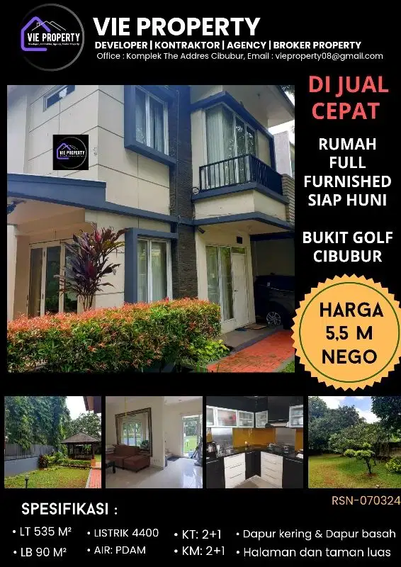 TURUN HARGA!!RUMAH CANTIK RAPI SIAP HUNI di Bukit Golf Cibubur