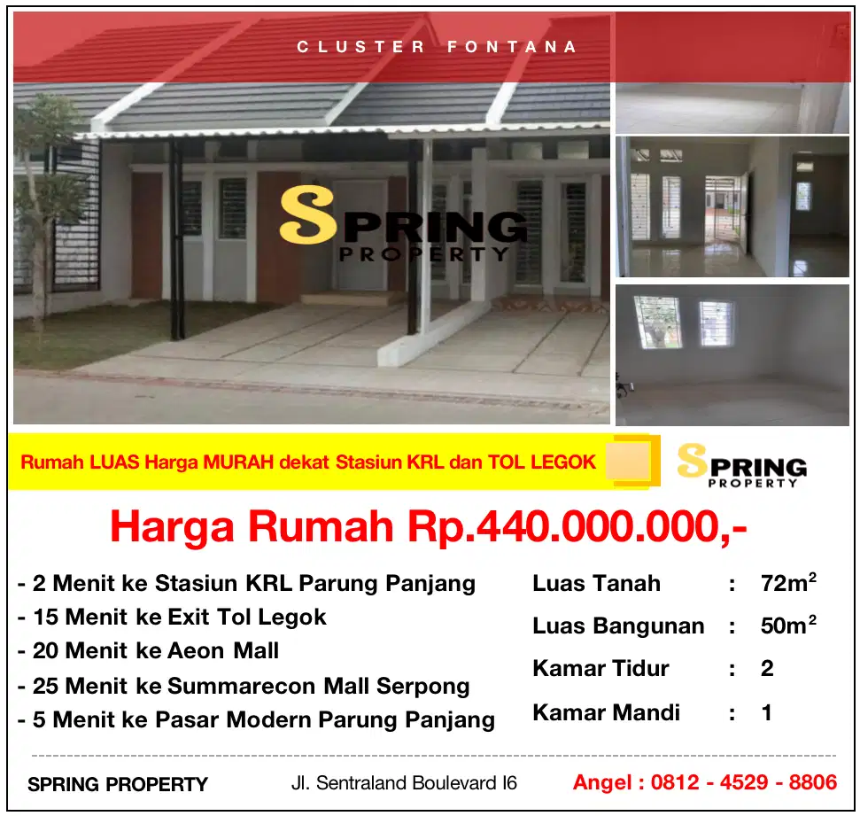 Rumah Cluster Murah The River Siap Huni Dekat Stasiun Parung Panjang