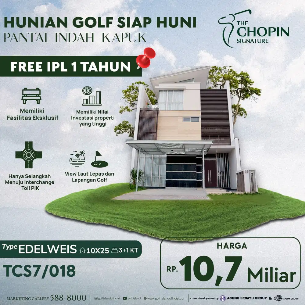 BISA CICILAN Dijual rumah golf island pik 10x25 view golf