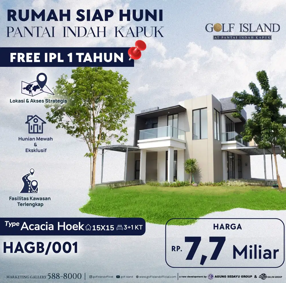 BISA CICILAN / KPR Dijual rumah mewah hoek baru pik golf island 15x15