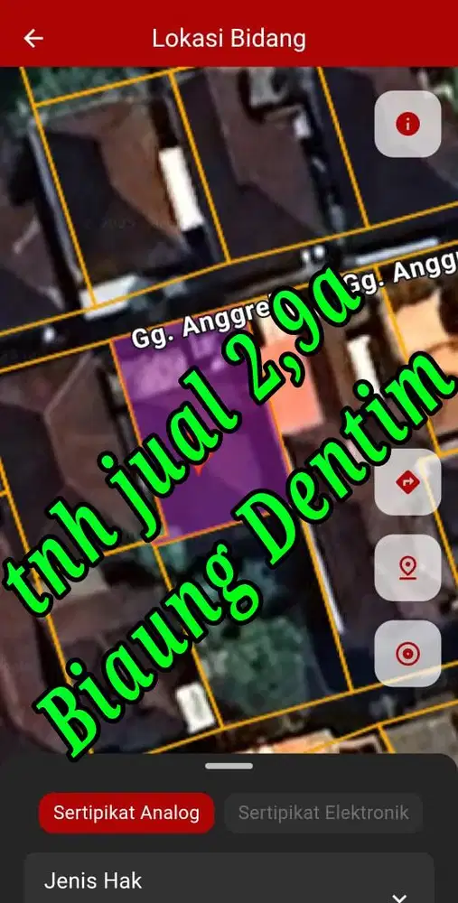 Dijual Tanah 2,9a di Jln Tegal Harum Biaung Denpasar Timur Bali