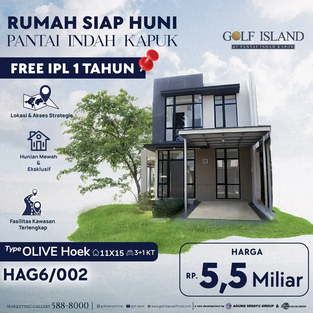 BISA CICILAN / KPR Dijual rumah mewah hoek baru pik golf sland 11mx15m