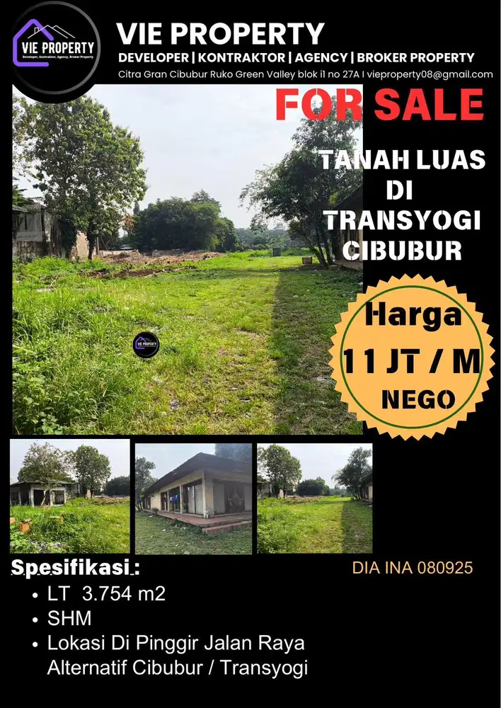 Tanah Luas di jalan alternatif Transyogi Cibubur