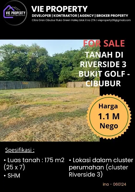 Tanah di Riverside3 Perum Bukit Golf - ina