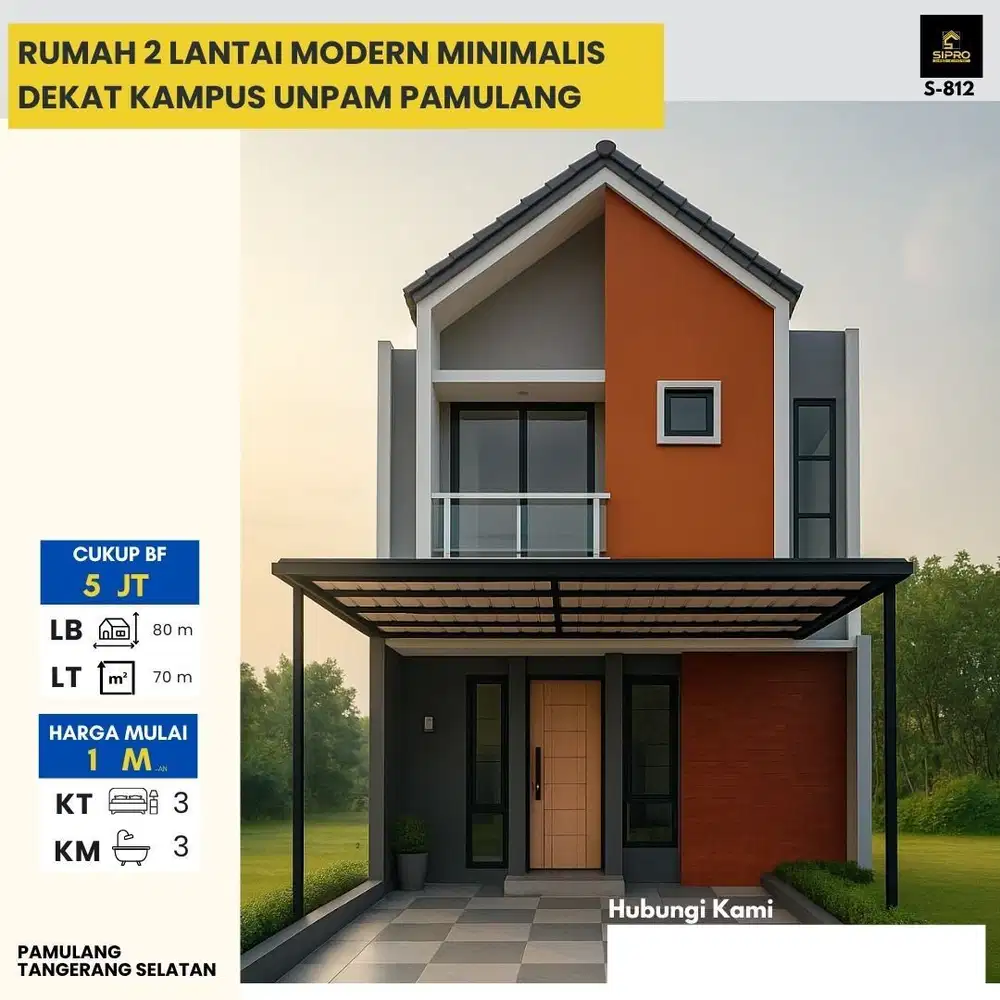 S812.Townhouse 2Lt konsep modern minimalis Strategis Pusat Tangsel