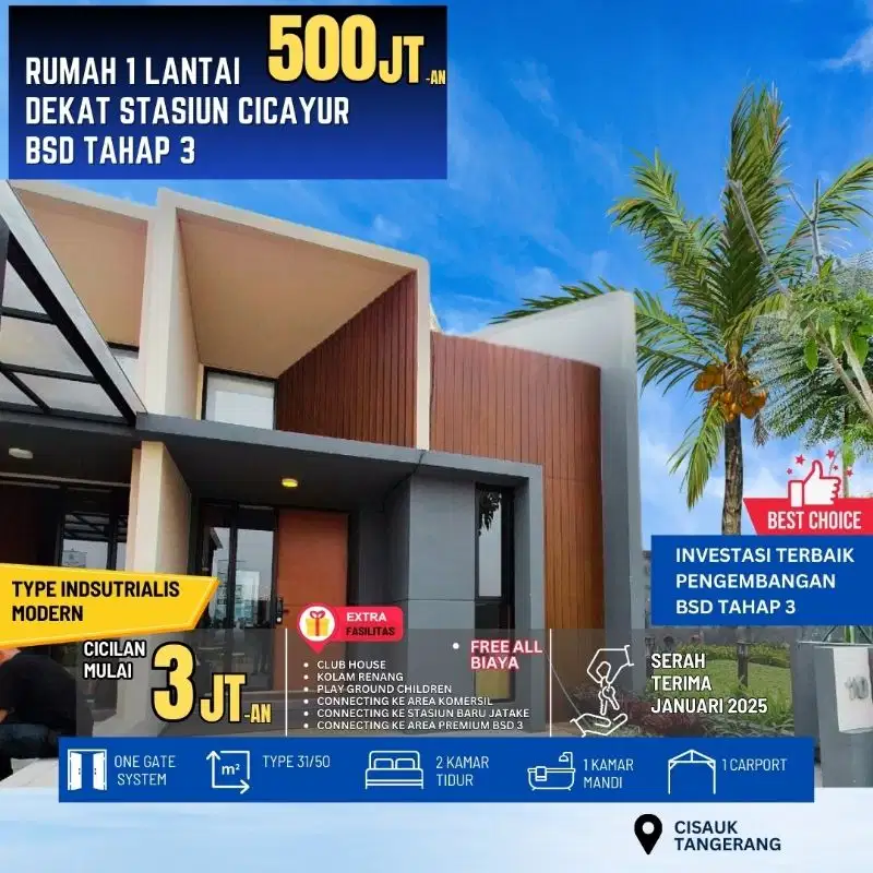 Rumah Industrial Siap Huni dikawasan BSD tahap 3 Investasi Terbaik