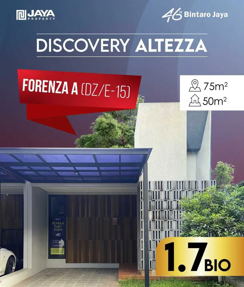 Dijual cepat Rumah tanpa DP Di Discovery Altezza Bintaro Tangerang