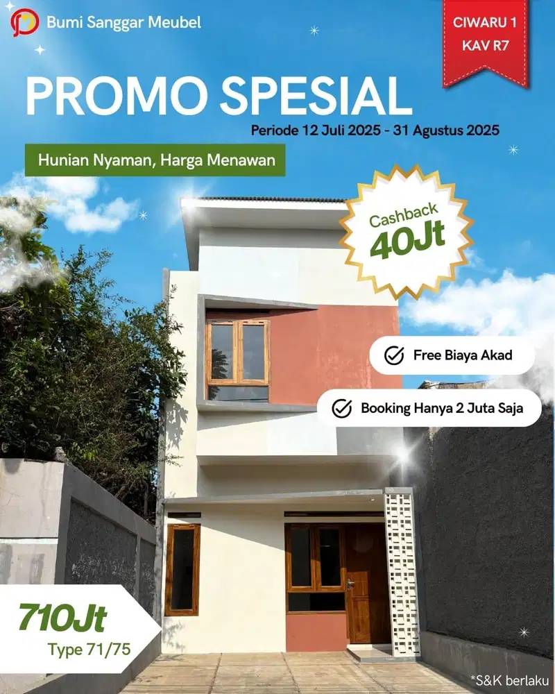 Rumah tanpa DP bisa dapat CASHBACK 40jt