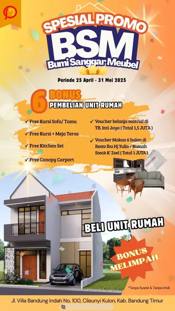 Rumah tanpa DP free Furniture cimahi
