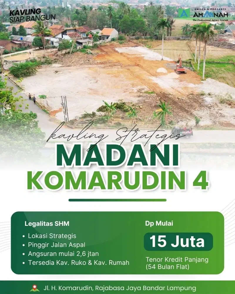 TANAH STRATEGIS PINGGIR JALAN UTAMA KOMARUDIN RAJABASA BISA KREDIT