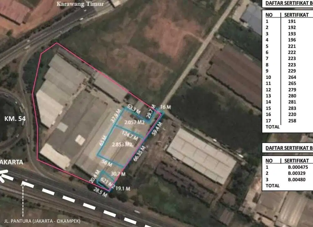 Dijual Gudang Dalam kawasan karawang timur Luas 2853m²
