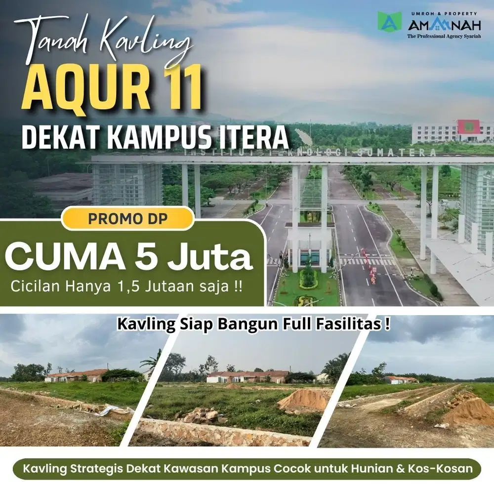 TANAH MURAH DKT KAMPUS ITERA DP HANYA 5 JUTA BISA LANGSUNG BANGUN