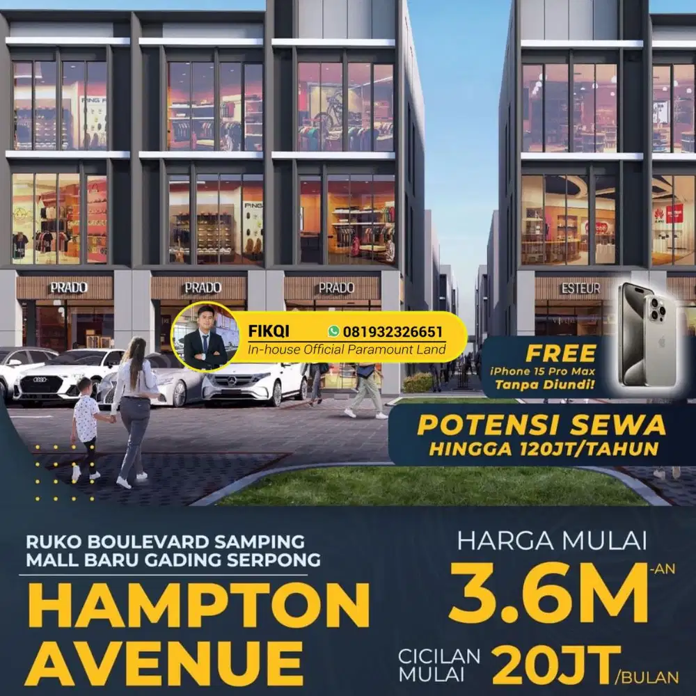 Hampton Avenue Ruko Samping Mall Potensi Sewa 120jt/thn Free PPN