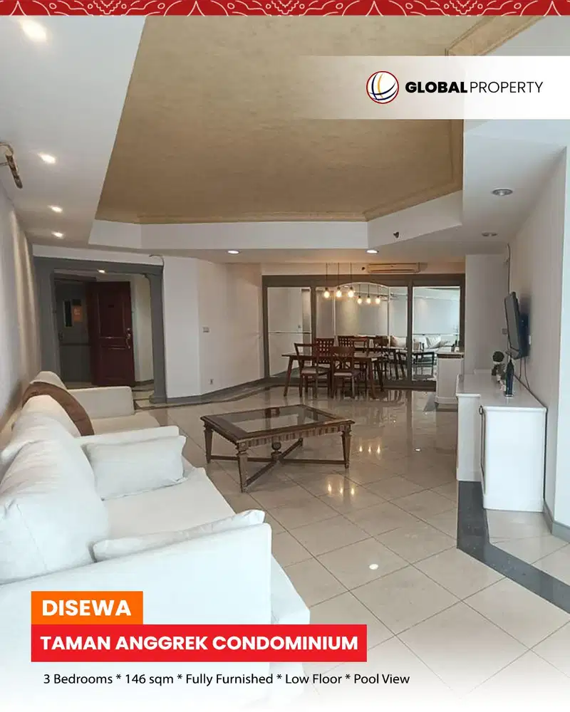 FF 3BR 146m2, Middle Floor Taman Anggrek Condominium