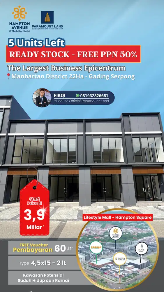 Ruko Hampton Avenue Ready Stock Developher Free PPN