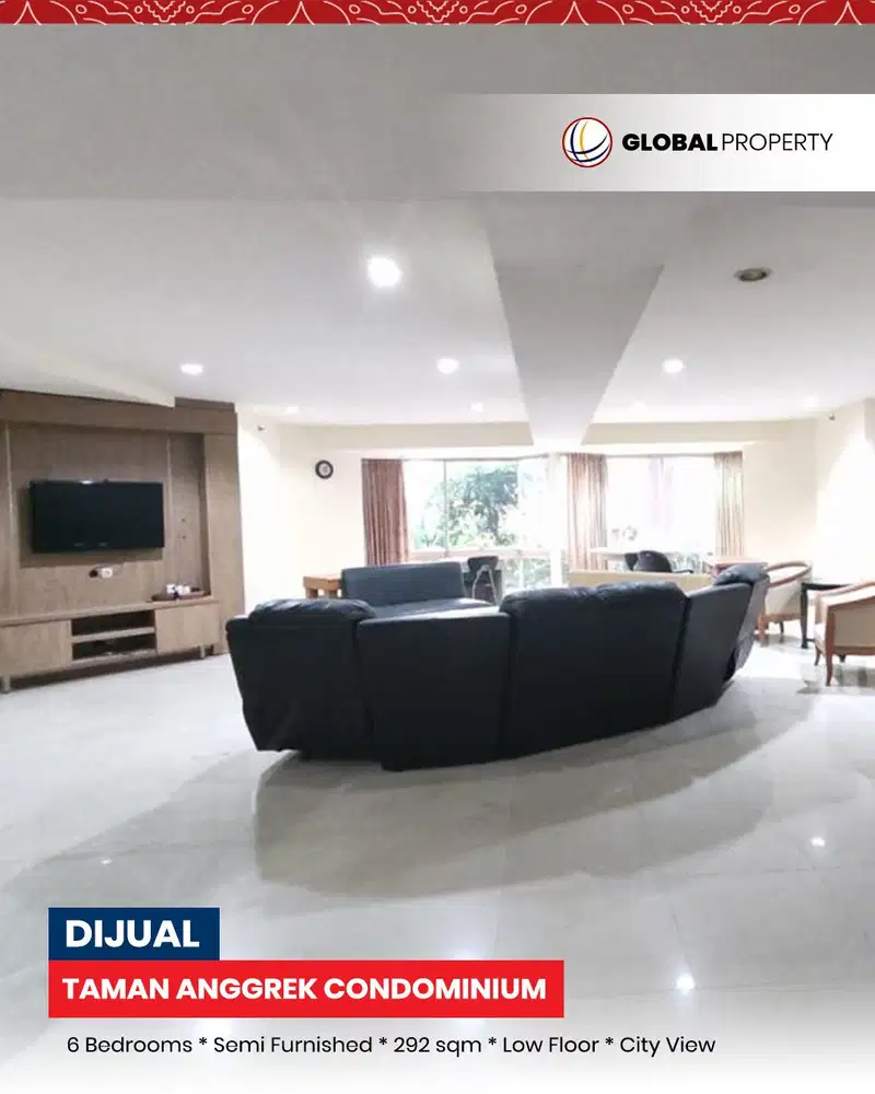 Dijual Cepat, Taman Anggrek Condominium 6 Bed, Semi Furnish, Low Floor