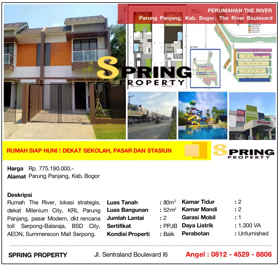 Rumah Cluster 2 Lantai Murah The River Dekat Stasiun Parung Panjang