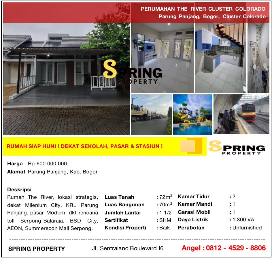 Rumah Cluster Murah The River Siap Huni Dekat Stasiun Parung Panjang