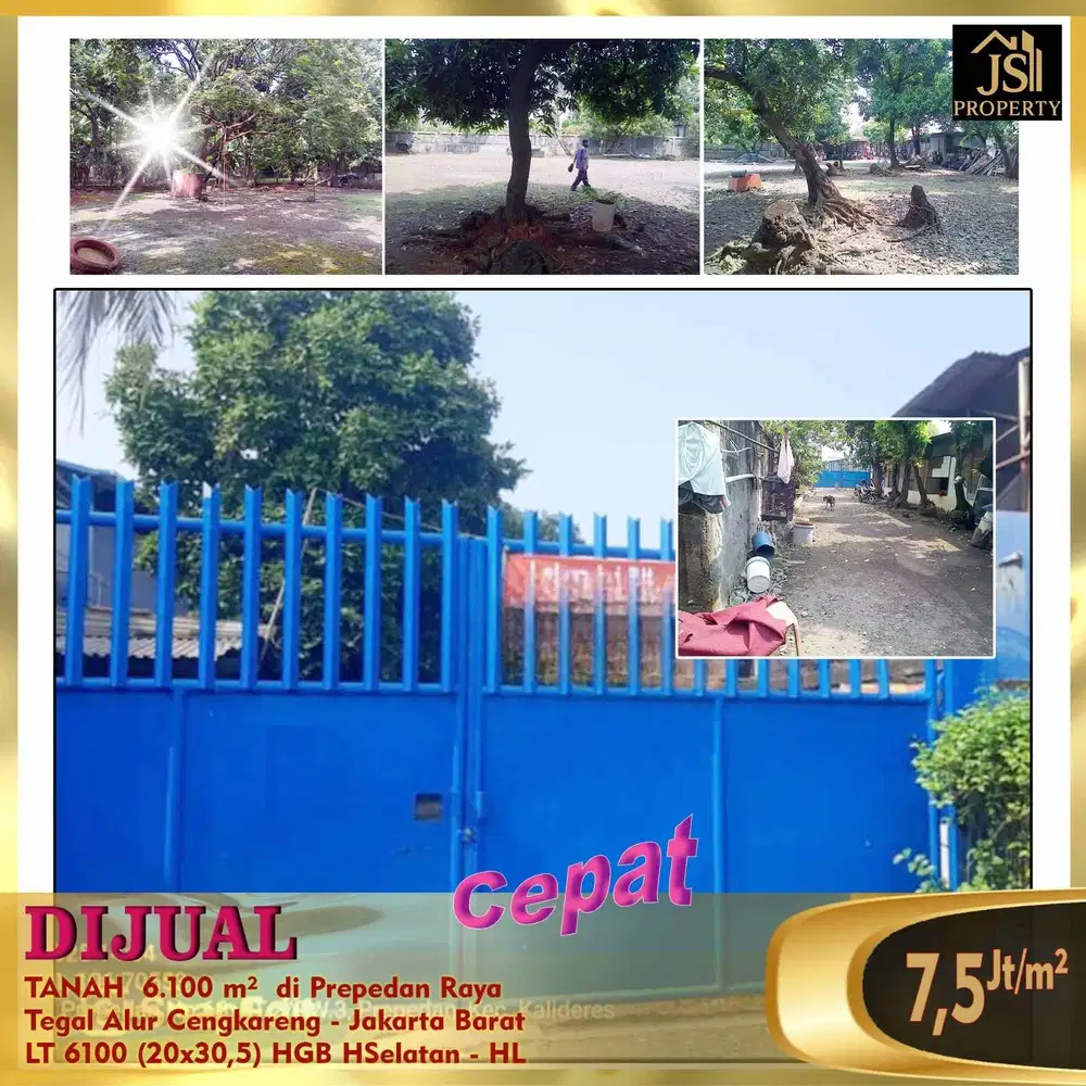 DIJUAL TANAH 6100 M2 DI PREPEDAN RAYA TEGAL ALUR CENGKARENG JAKARTA