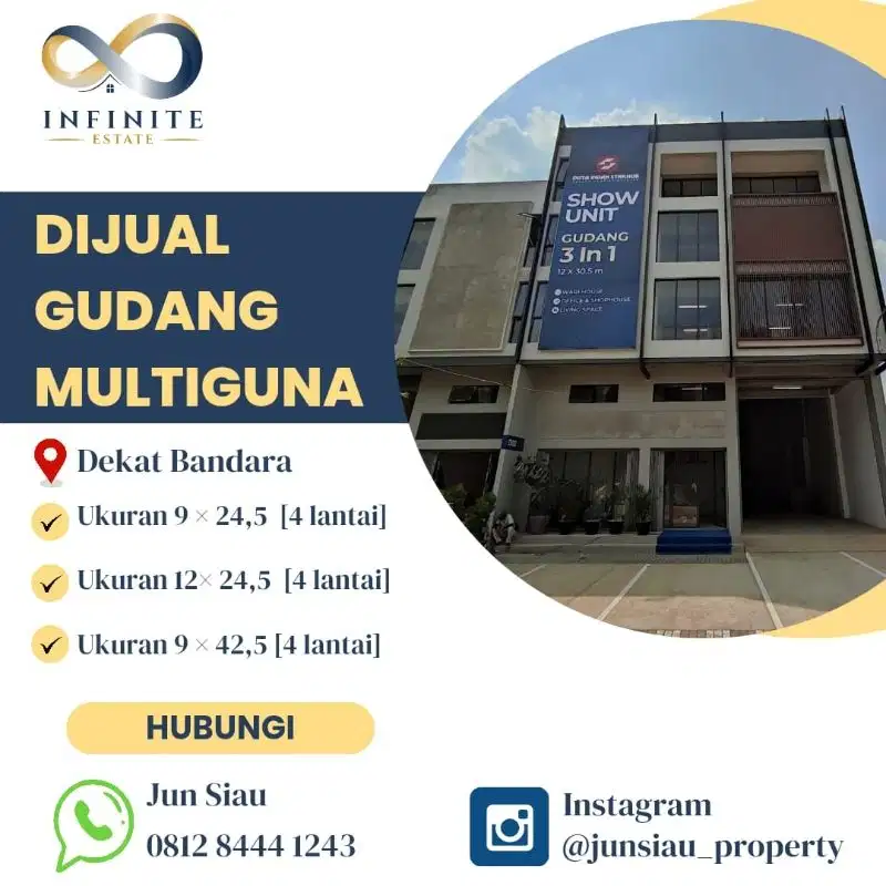 Dijual Gudang 3 in 1 Dekat Bandara