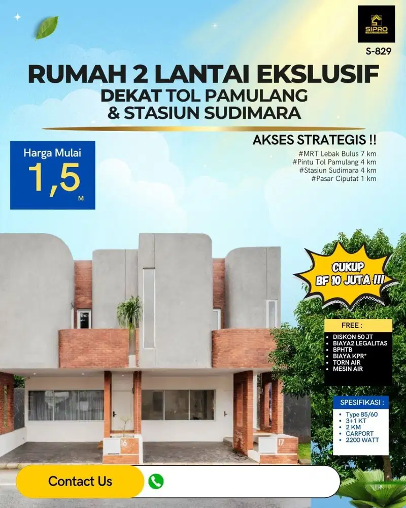 829. Rumah 2 Lt Exclusive Dkt Tol Pamulang & St Sudimara, Tangsel