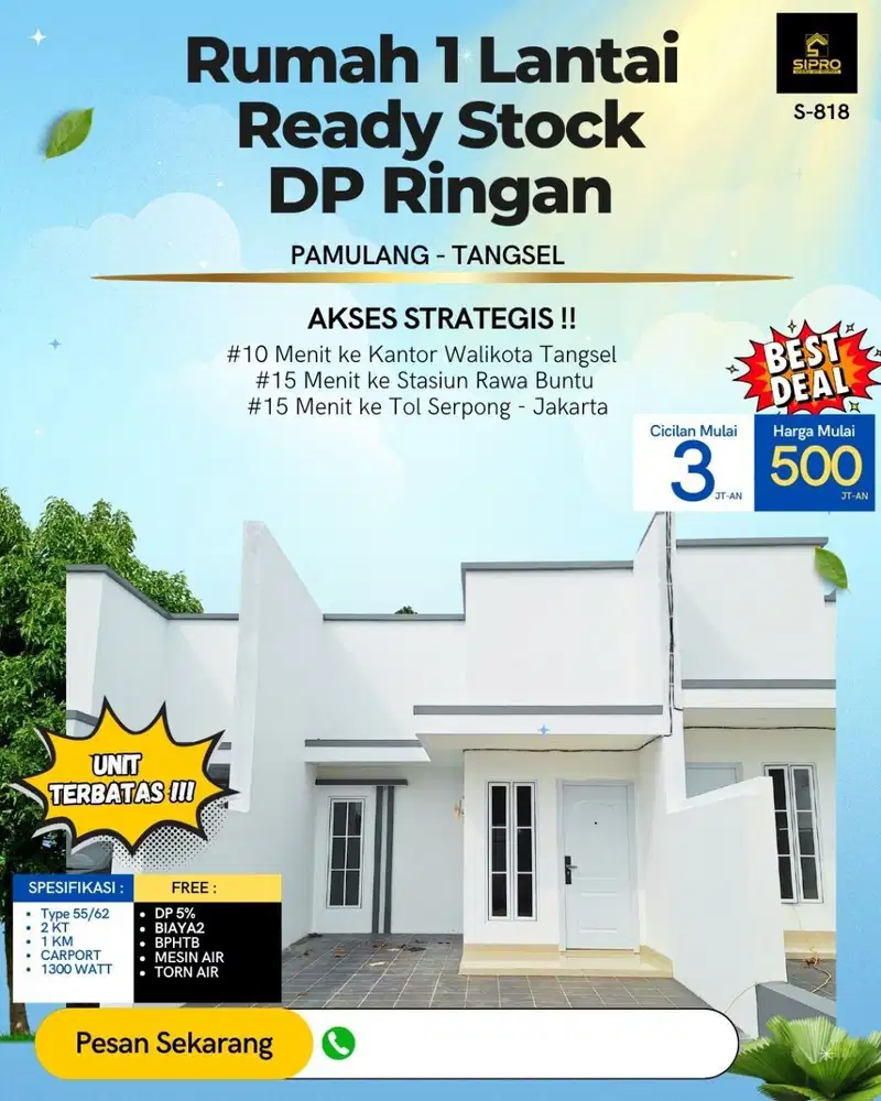 S818.Rumah Siap Huni Harga Ekonomis Tanah Bangunan Lega Free Biaya