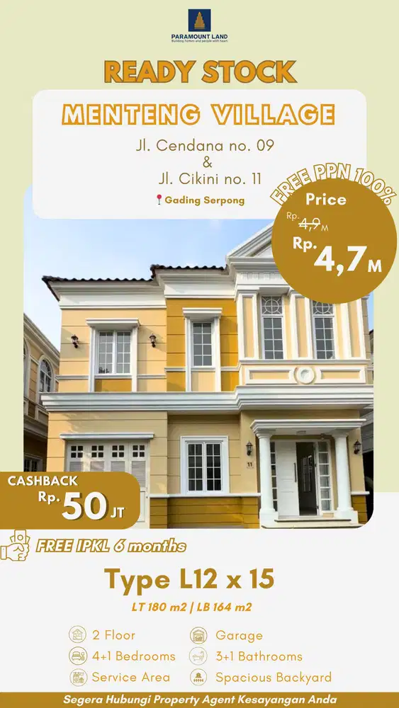 Rumah Ready Stock Menteng Village L12 Siap Huni Di Gading Serpong