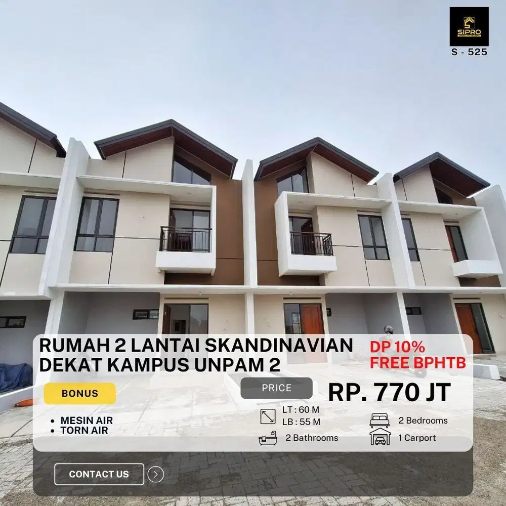 525.Rumah 2Lantai Scandinavian Minimalis Strategis Free Biaya di Setu