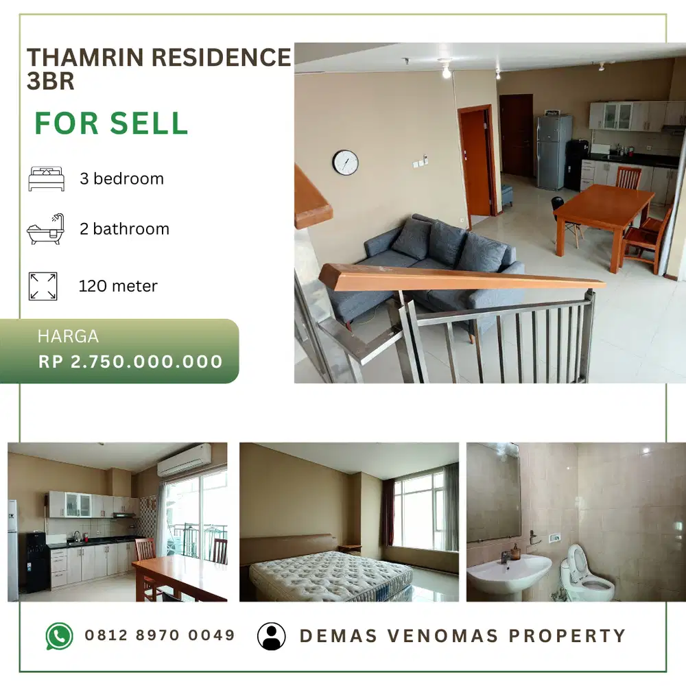Dijual Apartement Thamrin Residence Type Loft 2BR+1 Full Furnished